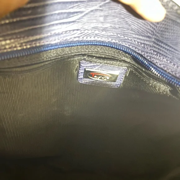 Talbots Alligator Print Leather Handbag Made in Italy. Brilliant Blue! - Picture 4 of 6